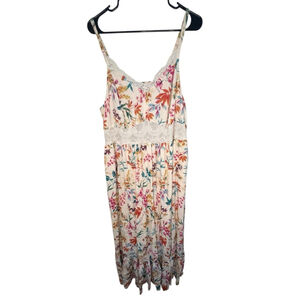 Torrid Floral Pattern Maxi Spaghetti Strap Dress With Crochet Waist